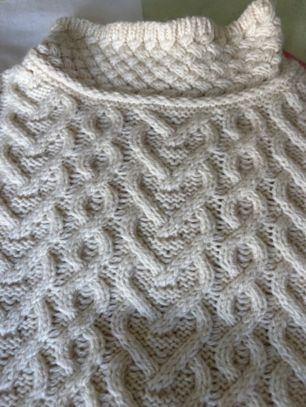 ARAN MOR Women's sz S Irish cable knit sweater polo neck natural white - Picture 8 of 14